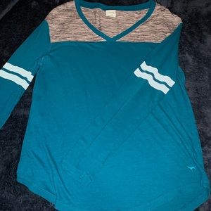 VS PINK Blue Long Sleeve V-Neck